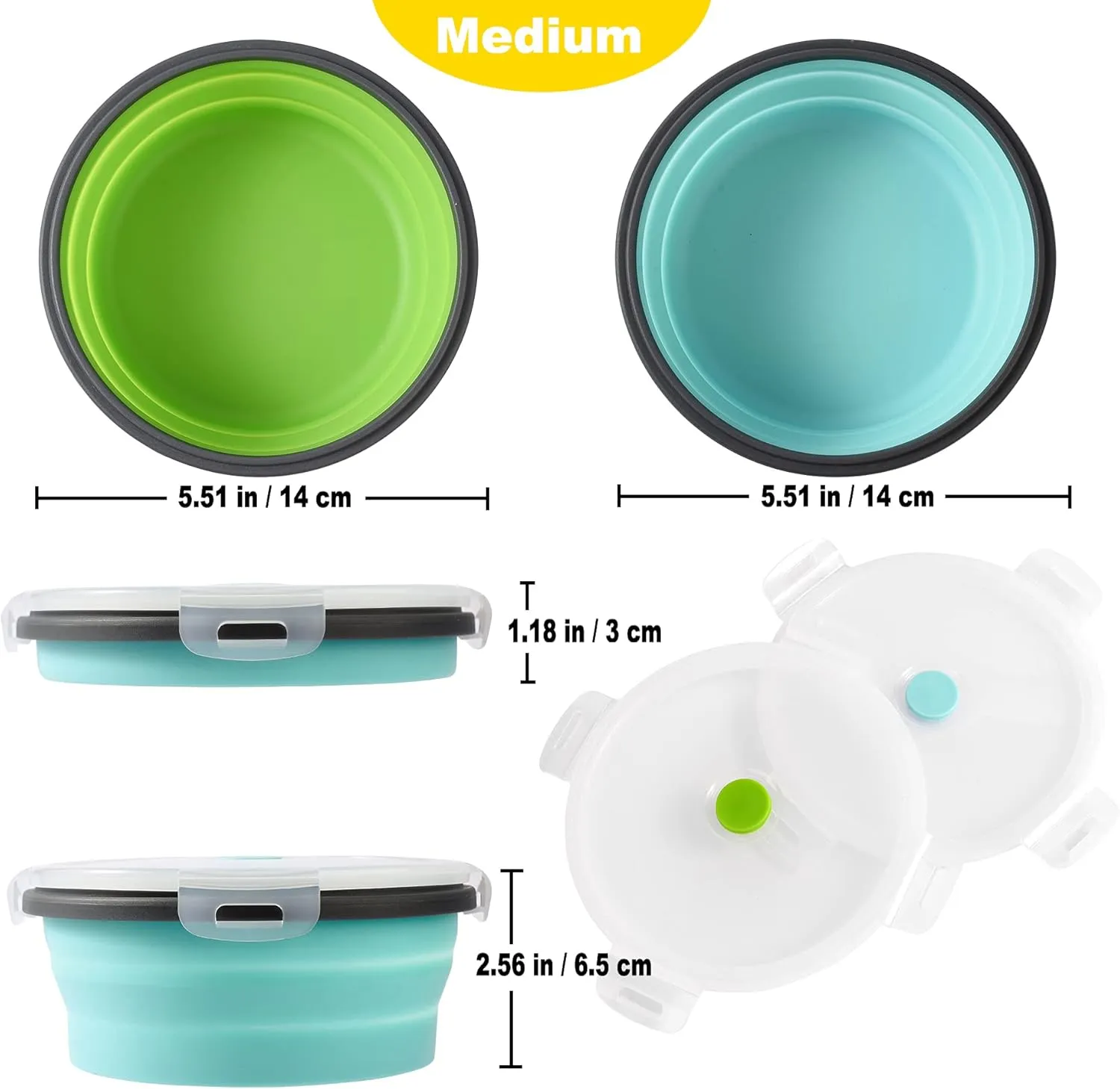 2 Pack Collapsible Dog Bowls, Silicone Travel Dog Bowls Portable Dog Food Bowls with Lids Pet Feeders Collapsible Water Cup Cat Bowl Dish for Camping Traveling Walking, 17 oz 500ml