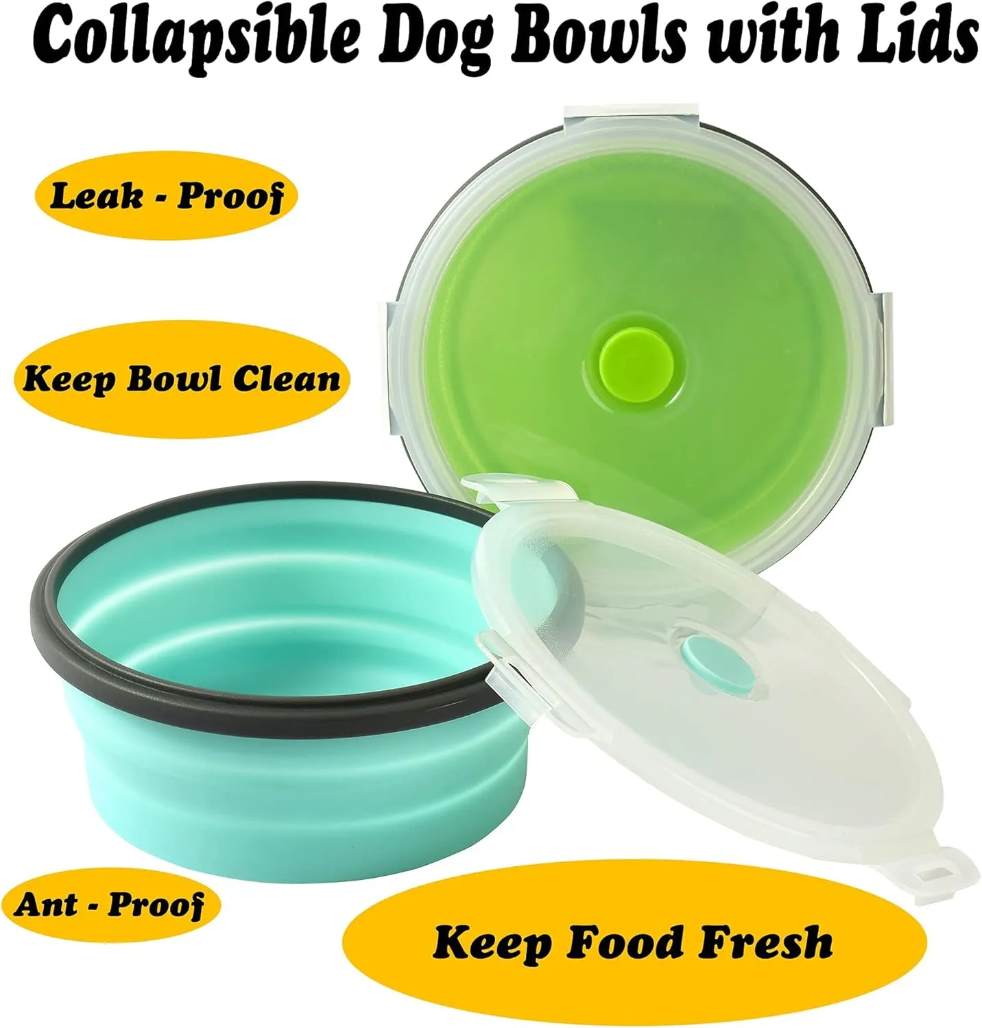 2 Pack Collapsible Dog Bowls, Silicone Travel Dog Bowls Portable Dog Food Bowls with Lids Pet Feeders Collapsible Water Cup Cat Bowl Dish for Camping Traveling Walking, 17 oz 500ml