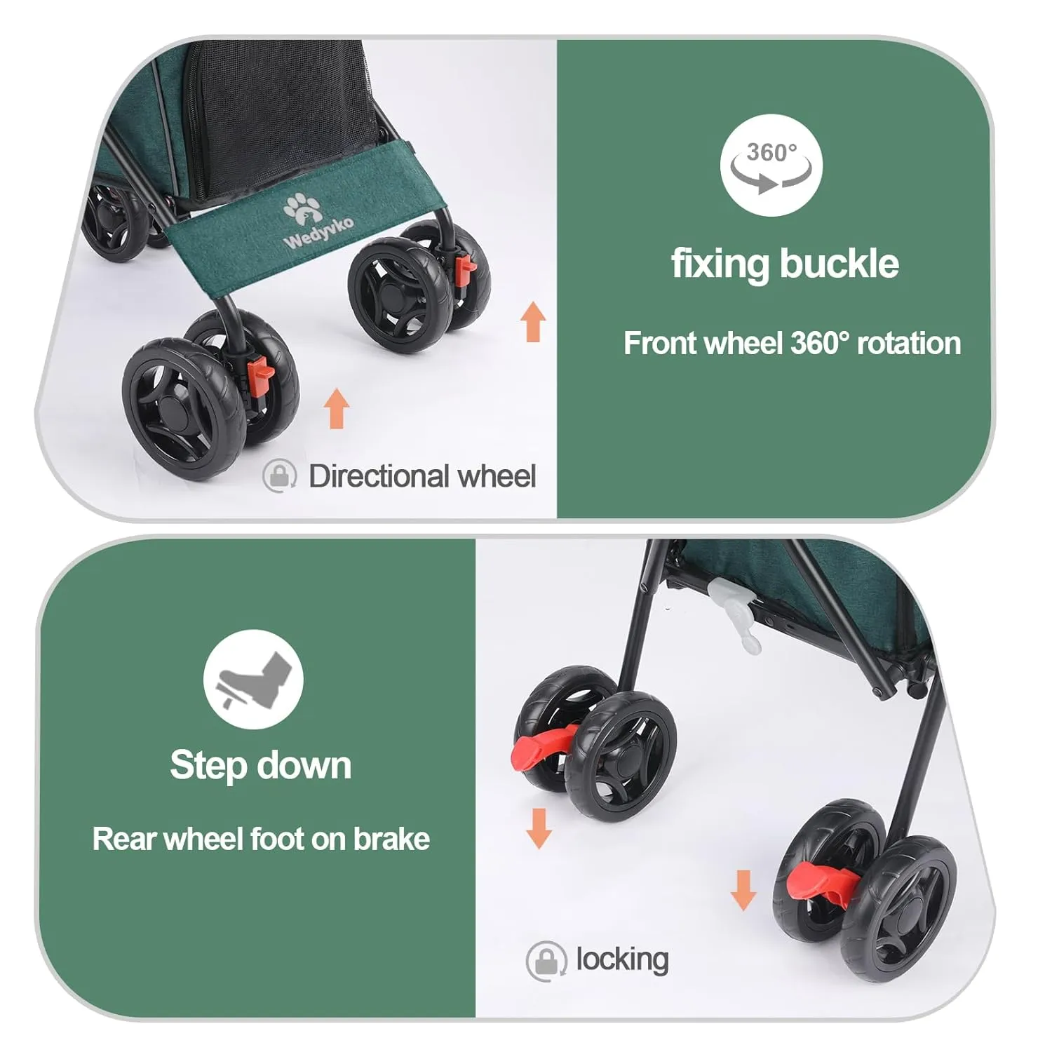 3 in 1 Pet Stroller for Small Dogs and Cats, Foldable Pet Stroller with Adjustable Handle, 6 Wheels, Breathable Mesh, Large Capacity, Easy to Carry, Green (Dark Green)
