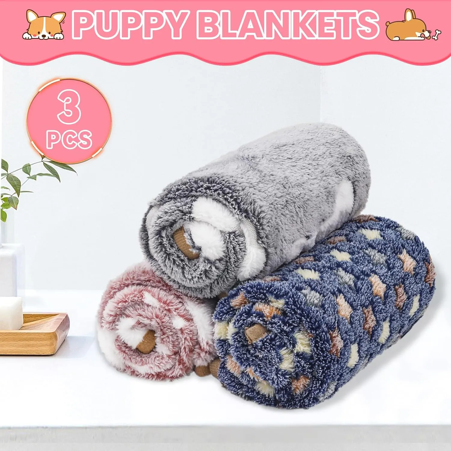 3 Pcs Dog Blanket Super Soft Pet Puppy Blankets Calming Pet Blanket for Small, Medium Large Dogs Warm Sleep Mat Washable Dog Blanket for Puppy Cat (30"21")