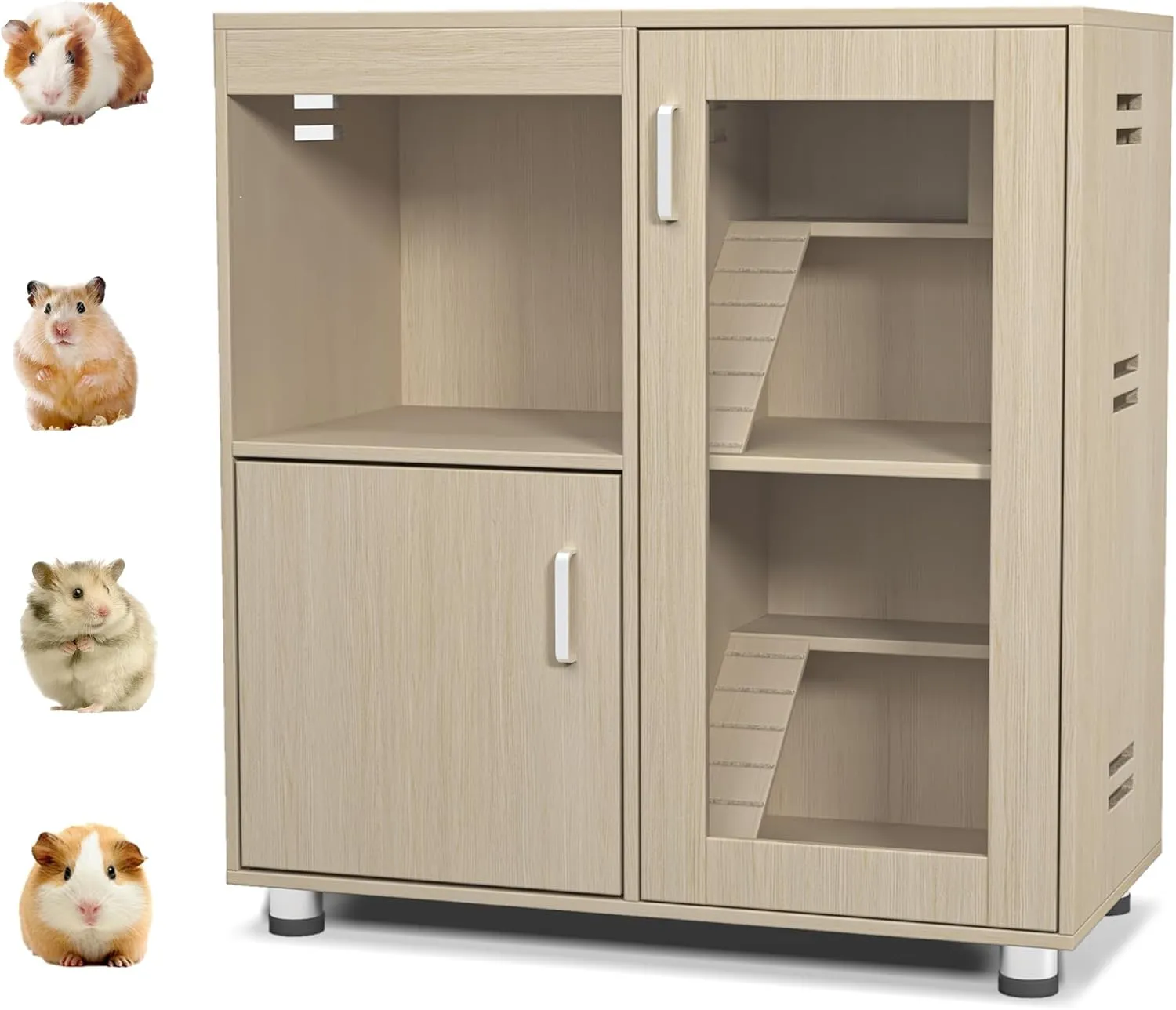 4-Tier Wooden Hamster Cage with Acrylic Windows, Multi-Level Chinchilla/Guinea Pig Cage, Storage Cabinet, Openable Top, Hamster Habitat for Small Animals