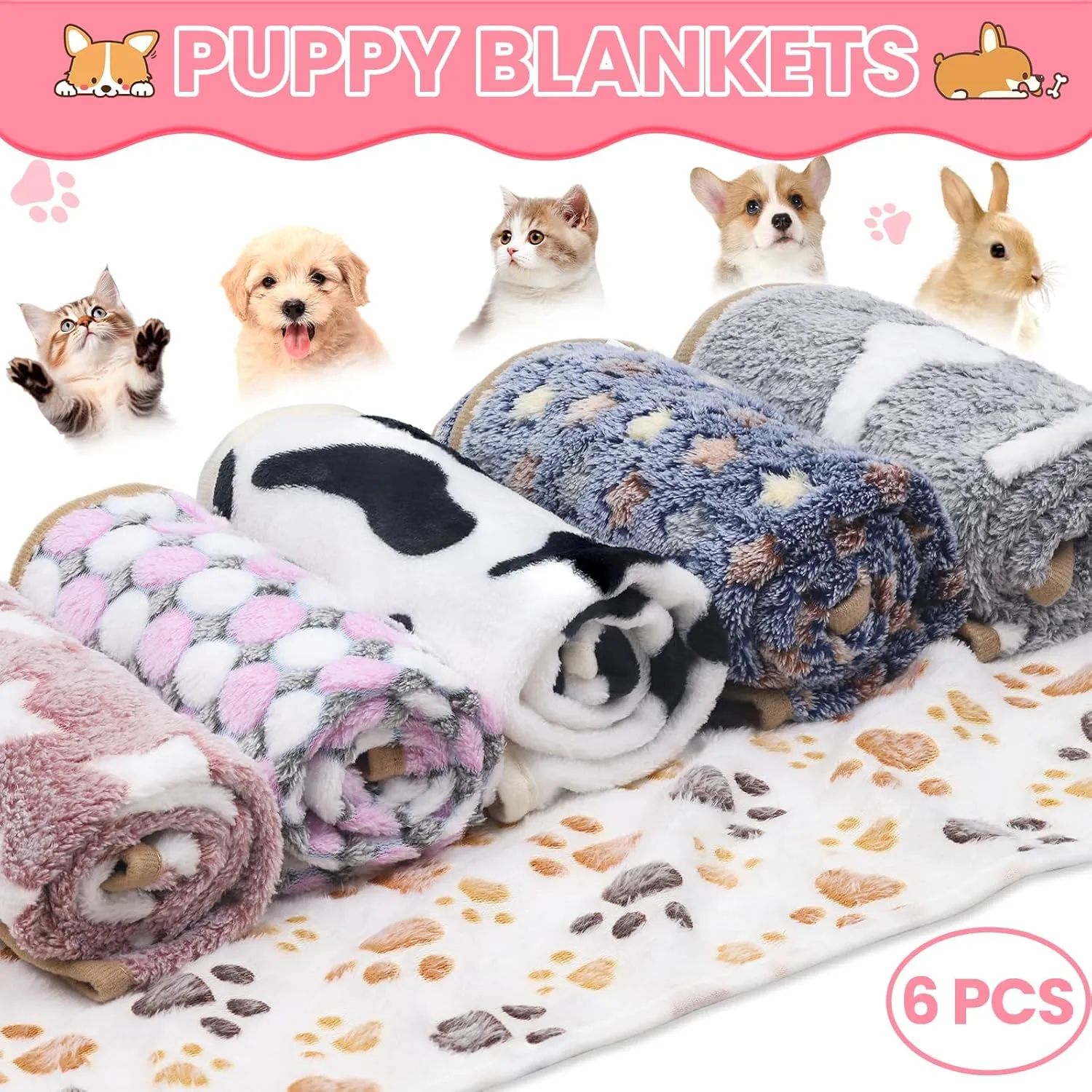 6 Pcs Dog Blanket Super Soft Pet Puppy Blankets Calming Blanket for Small, Medium Dogs Warm Sleep Mat Flannel Blanket for Dogs Puppy Cat (24"16")