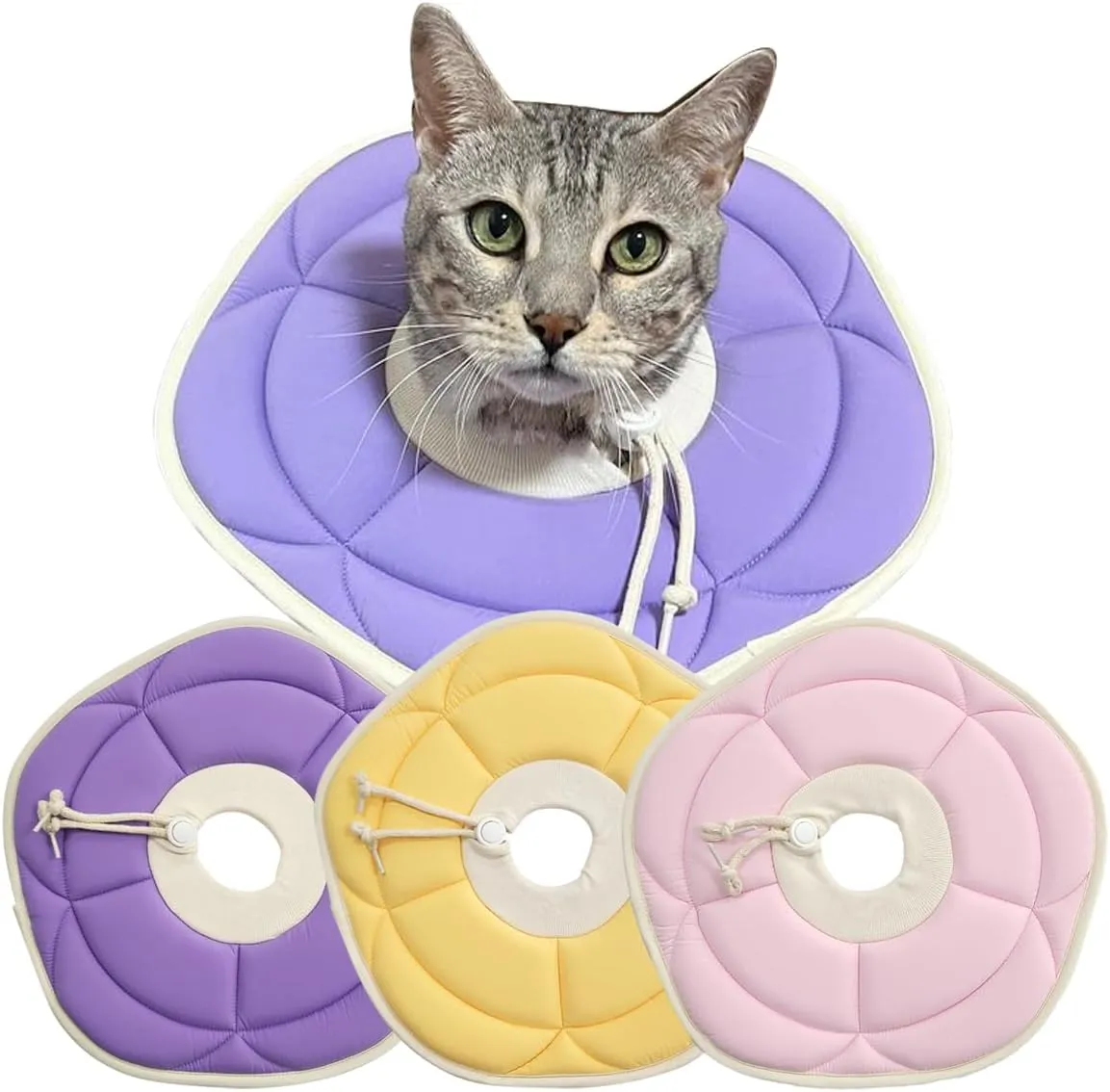 Adjustable Flower Recovery Collar for Dogs and Cats, Soft Comfortable Lightweight, Prevent Licking Wounds, Non-Vision Blocking, Pink,Yellow,Purple (Yellow, Medium)