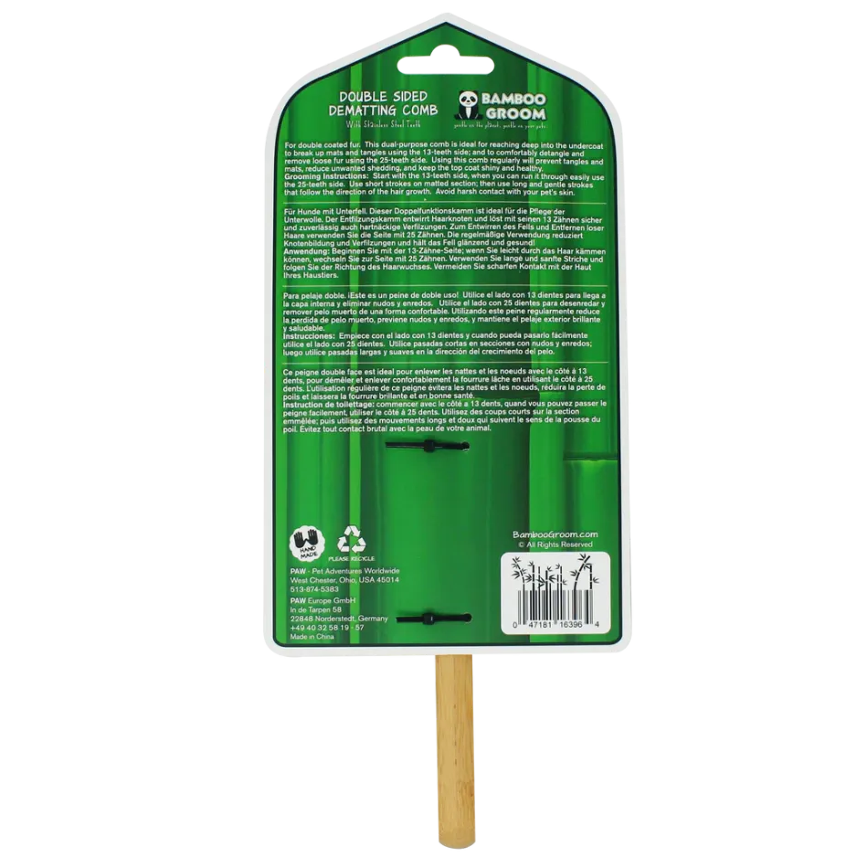 Bamboo Groom Double Sided Dematting Comb with Stainless Steel Teeth