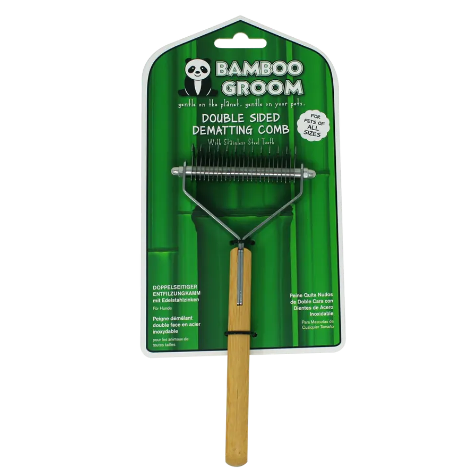 Bamboo Groom Double Sided Dematting Comb with Stainless Steel Teeth