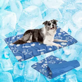 BEAUTYZOO Dog Cooling Mat- Upgraded Thicken Cooling Mat for Large Dogs Reversible(Cool & Warm) Pet Ice Cool Bed Washable & Portable, Summer Crate Pad for Big Dog Puppy Up to 80 lbs, Paw Blue 48X28IN