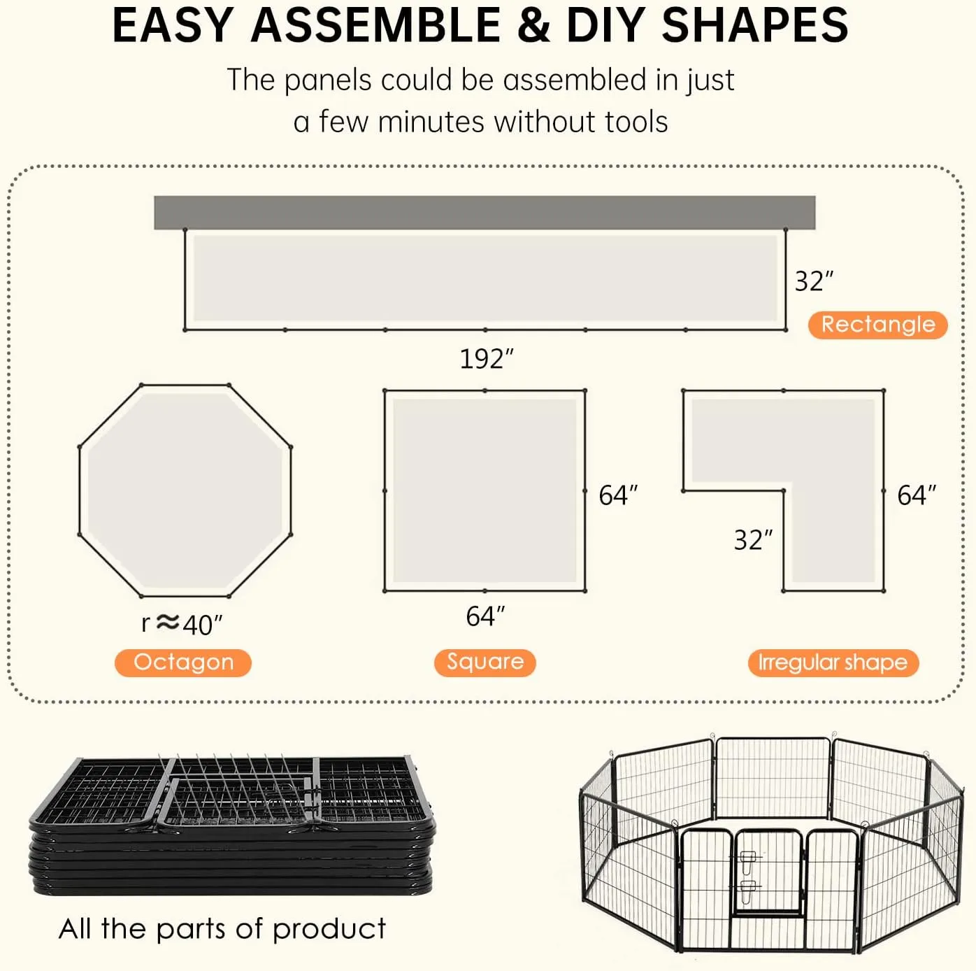 BestPet Dog Playpen Indoor 24 inch 8 Panels Metal Dog Pen Pet Dog Fence Outdoor Exercise Pen with Doors,Pet Puppy Playpen for RV Camping Yard, Black