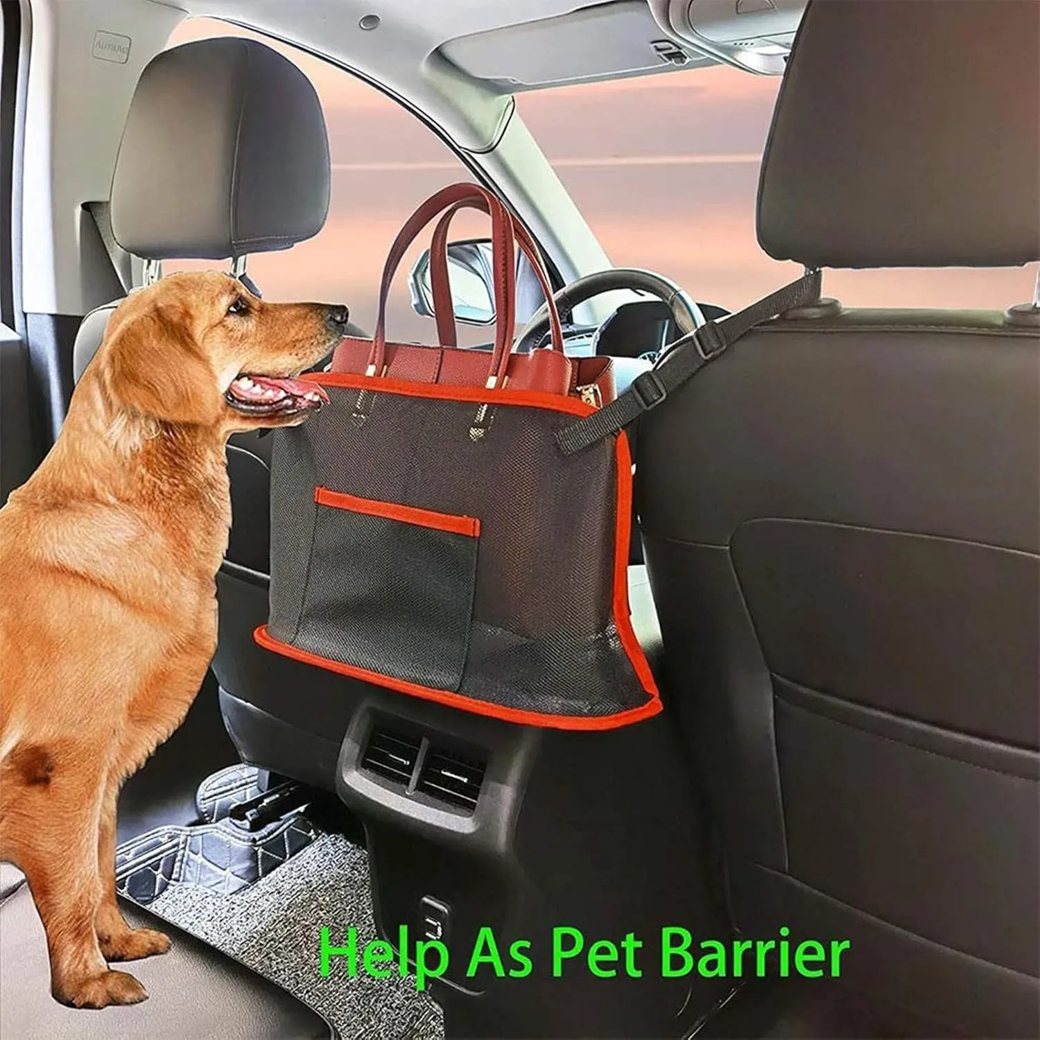 Car Net Pocket Handbag Holder Between Seats Back Storage Organizer Purse Holder for Console Front Seat Storage Barrier (Red)
