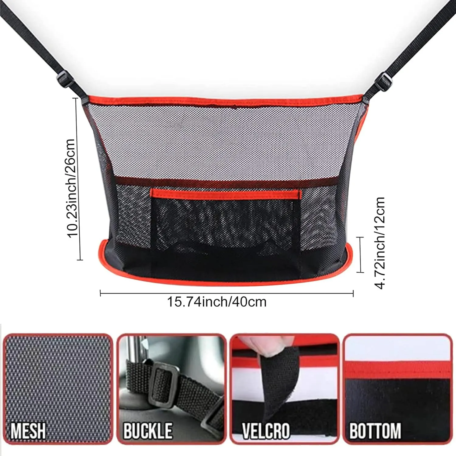 Car Net Pocket Handbag Holder Between Seats Back Storage Organizer Purse Holder for Console Front Seat Storage Barrier (Red)