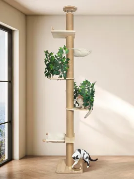 Cat Tree Floor to Ceiling Cat Tower Ajustable Height 97.1-124.4 Inches Tall and 4.5 Inches Thickened Post Large Cat Tree Tower for Indoor Cats Modern