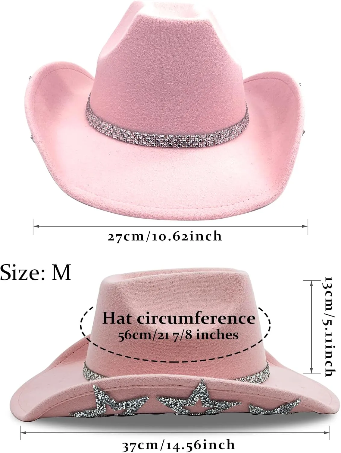 Cowboy Hat for Women Men 6 Sparkly Stars Brim & Rhinestone Belt Western Cowgirl Hat with Sunglasses Bandanas