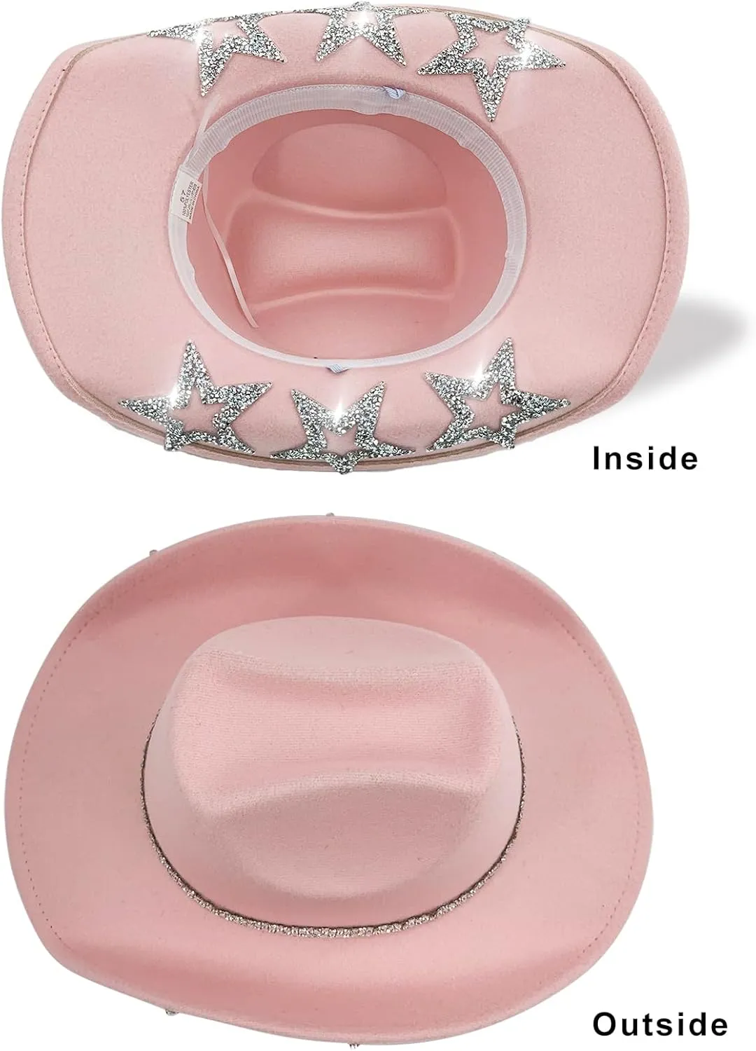 Cowboy Hat for Women Men 6 Sparkly Stars Brim & Rhinestone Belt Western Cowgirl Hat with Sunglasses Bandanas