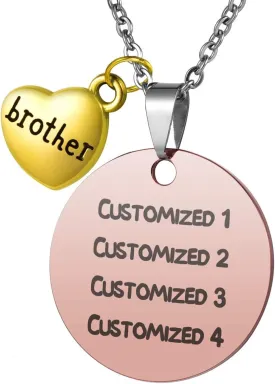 Custom Dog ID Tag with brother Charm Pendant Necklace Stainless Steel Round Pet Tag Free Engraving  Rose Gold