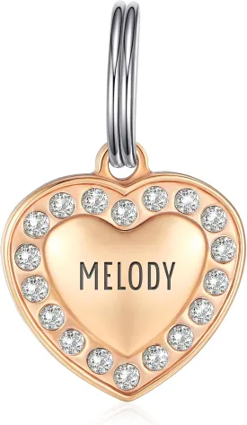 Custom Engraved StainlessSteel Bling Pet ID Jewelry Tags for Dogs and Cats  Small PVD Rose Gold Heart