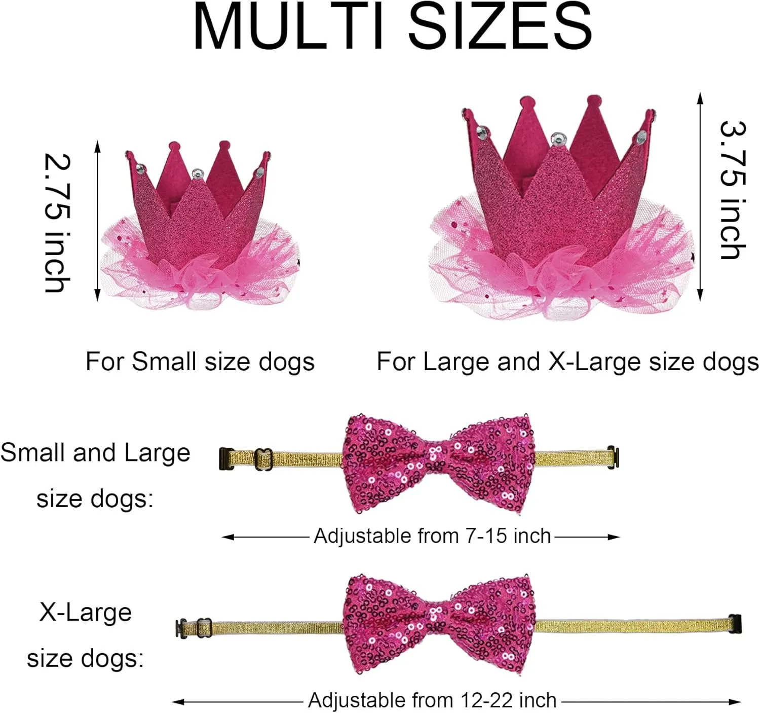 Dog Birthday Decorations, Multi Sizes Dog Birthday Bandana Girl Dog Birthday Hat Crown Bow Tie Birthday Numbers Its My Bday Mother Puppers Sign Banner for Large Extra Large Dogs (Pink, X-Large)