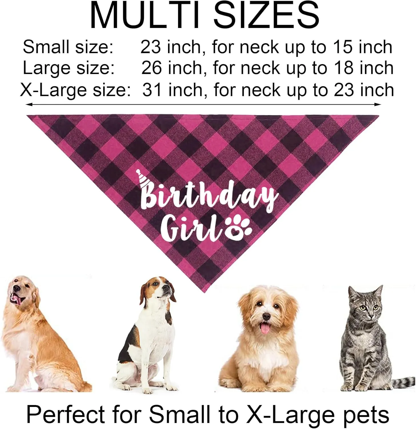 Dog Birthday Decorations, Multi Sizes Dog Birthday Bandana Girl Dog Birthday Hat Crown Bow Tie Birthday Numbers Its My Bday Mother Puppers Sign Banner for Large Extra Large Dogs (Pink, X-Large)