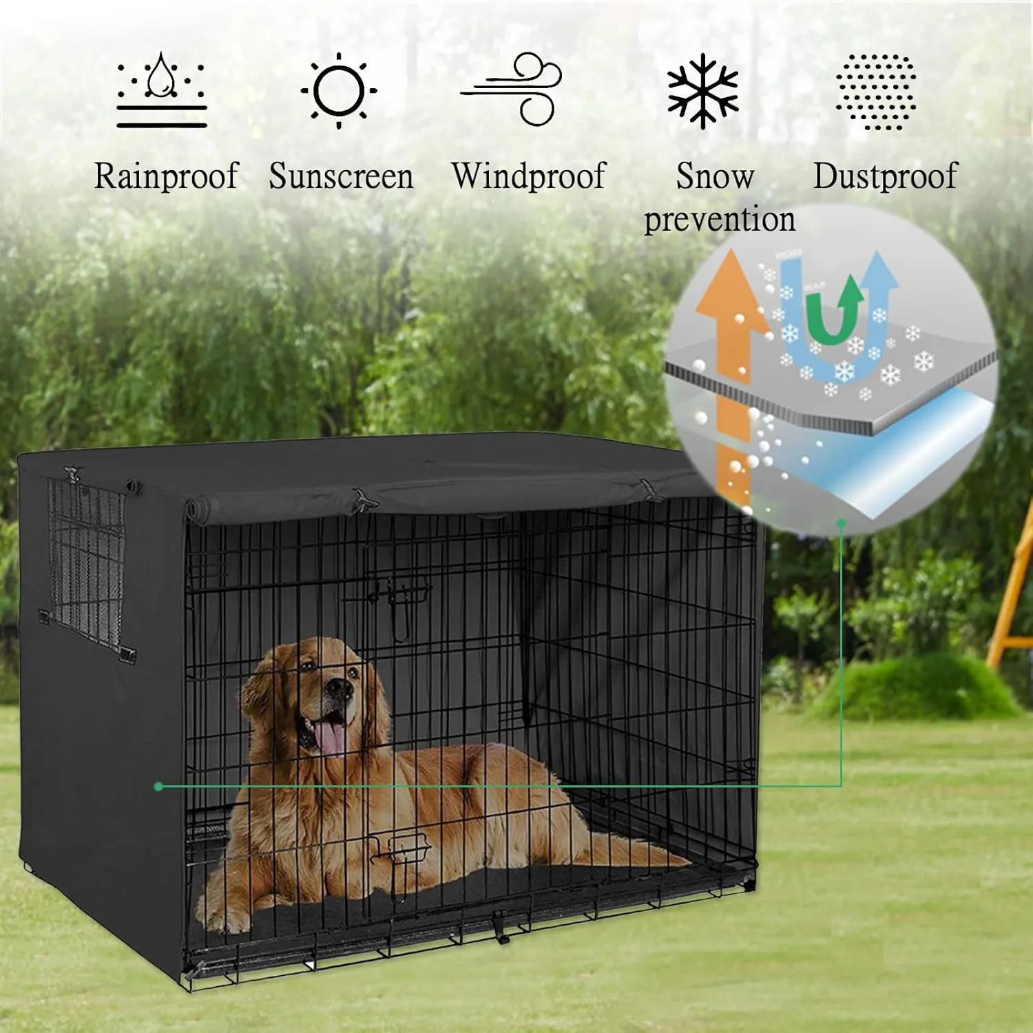 Dog Crate Cover, Dog Kennel Cover for Medium and Large Dog, Heavy Duty Oxford Fabric, Pet Kennel Cover Waterproof Anti-UV, Dog Cage Cover with Pockets, Mesh Window (37x24.02x25in(Large), Black)
