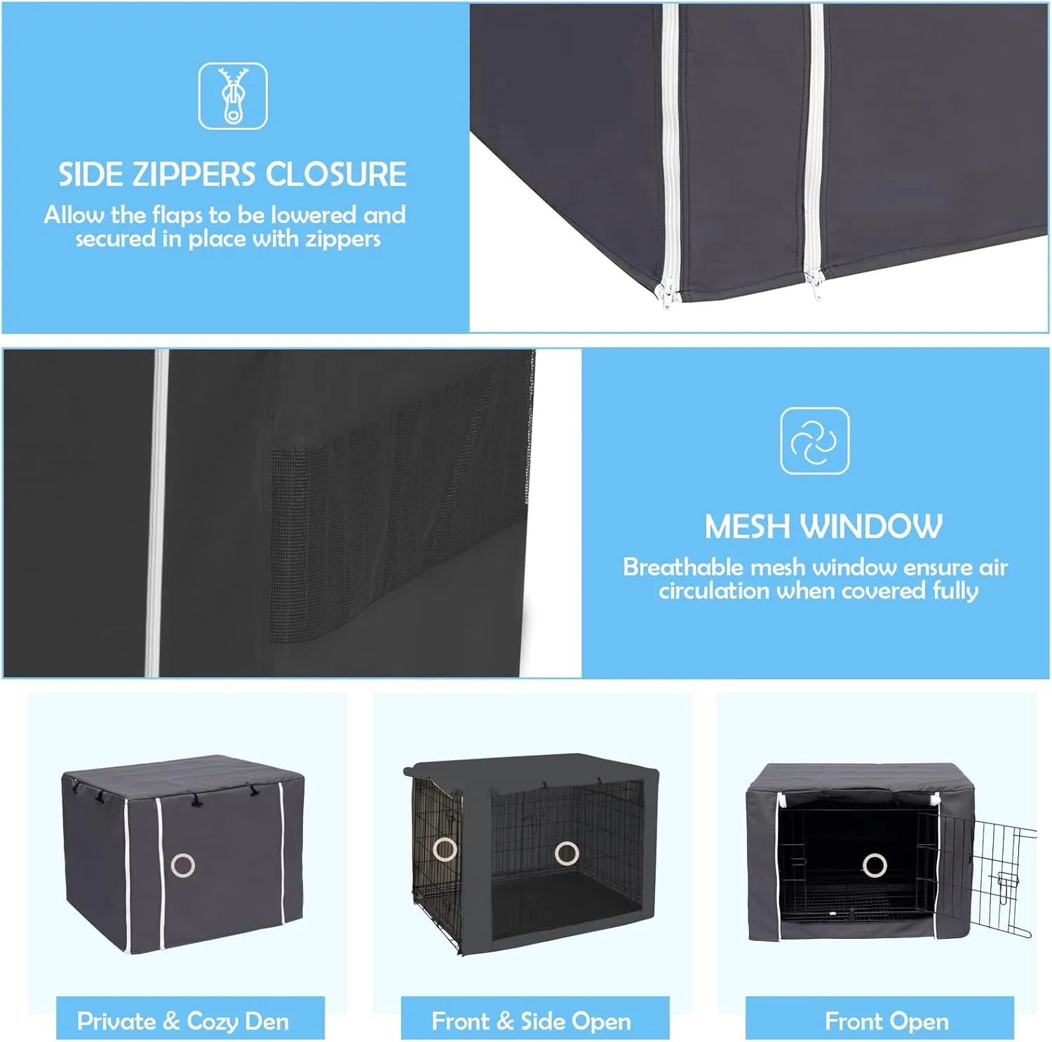 Dog Crate Cover for Wire Crates Kennel 2 Doors Heavy Duty Waterproof Windproof Soundproof Pet Cage Cover Home Decoration - Cover only - Dark Grey - Fits 24 Inch Crates