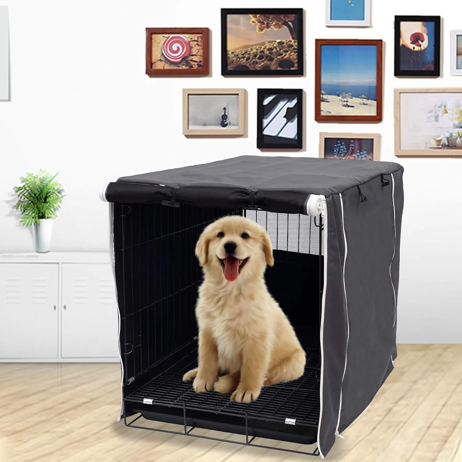 Dog Crate Cover for Wire Crates Kennel 2 Doors Heavy Duty Waterproof Windproof Soundproof Pet Cage Cover Home Decoration - Cover only - Dark Grey - Fits 24 Inch Crates
