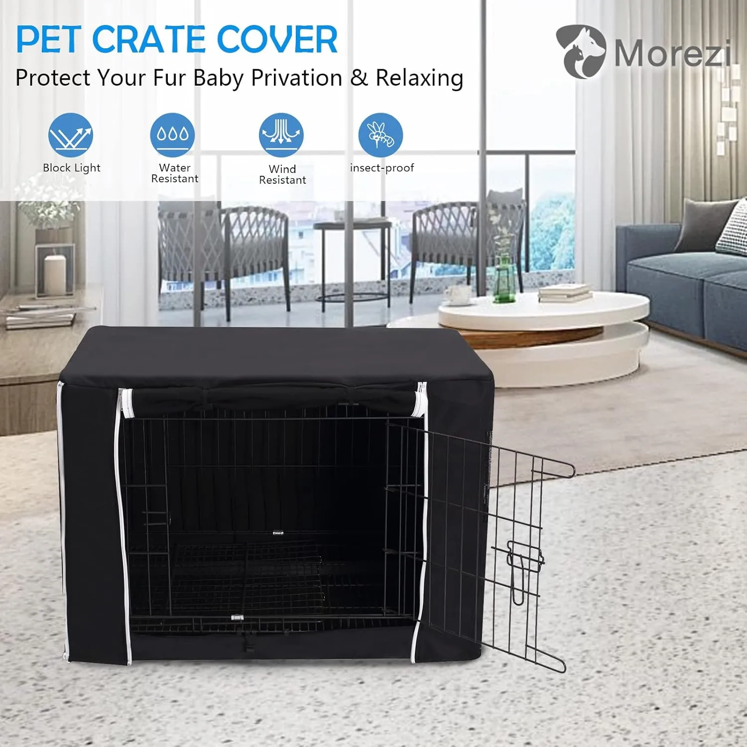 Dog Crate Cover for Wire Crates Kennel 2 Doors Heavy Duty Waterproof Windproof Soundproof Pet Cage Cover Home Decoration - Cover only - Dark Grey - Fits 24 Inch Crates