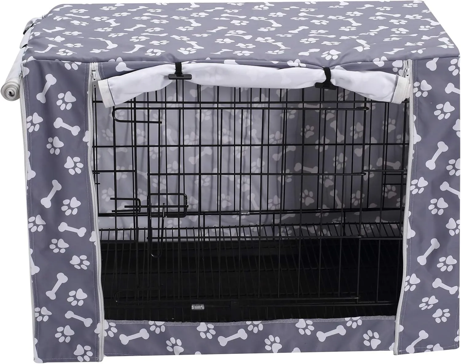 Dog Crate Cover Kennel Dogs Covers fits Small Medium Large crates cage Heavy Nylon Waterproof soundproof Indoor Outdoor - Cover only - Grey Bone paw - 24 inch