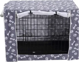 Dog Crate Cover Kennel Dogs Covers fits Small Medium Large crates cage Heavy Nylon Waterproof soundproof Indoor Outdoor - Cover only - Grey Bone paw - 24 inch