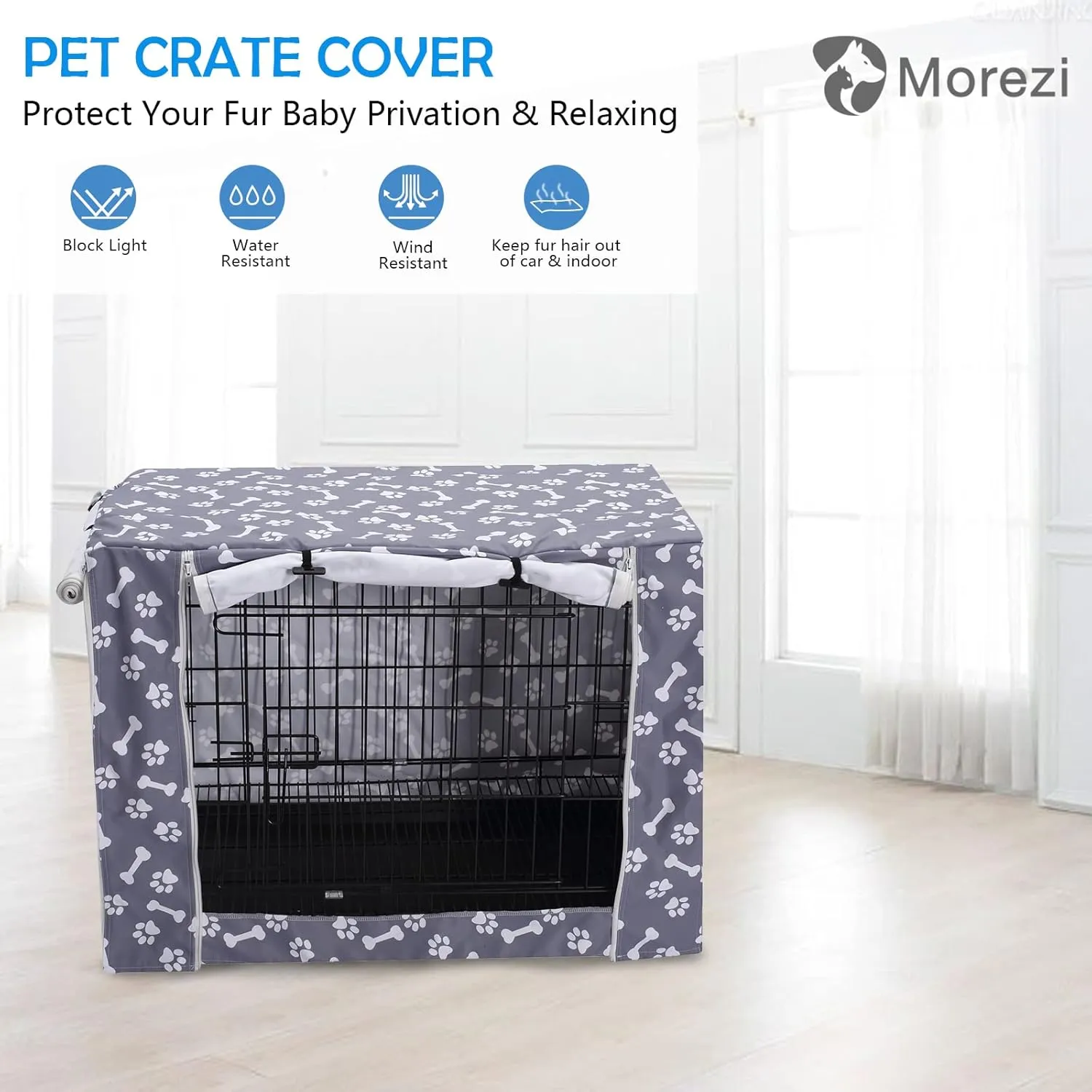 Dog Crate Cover Kennel Dogs Covers fits Small Medium Large crates cage Heavy Nylon Waterproof soundproof Indoor Outdoor - Cover only - Grey Bone paw - 24 inch