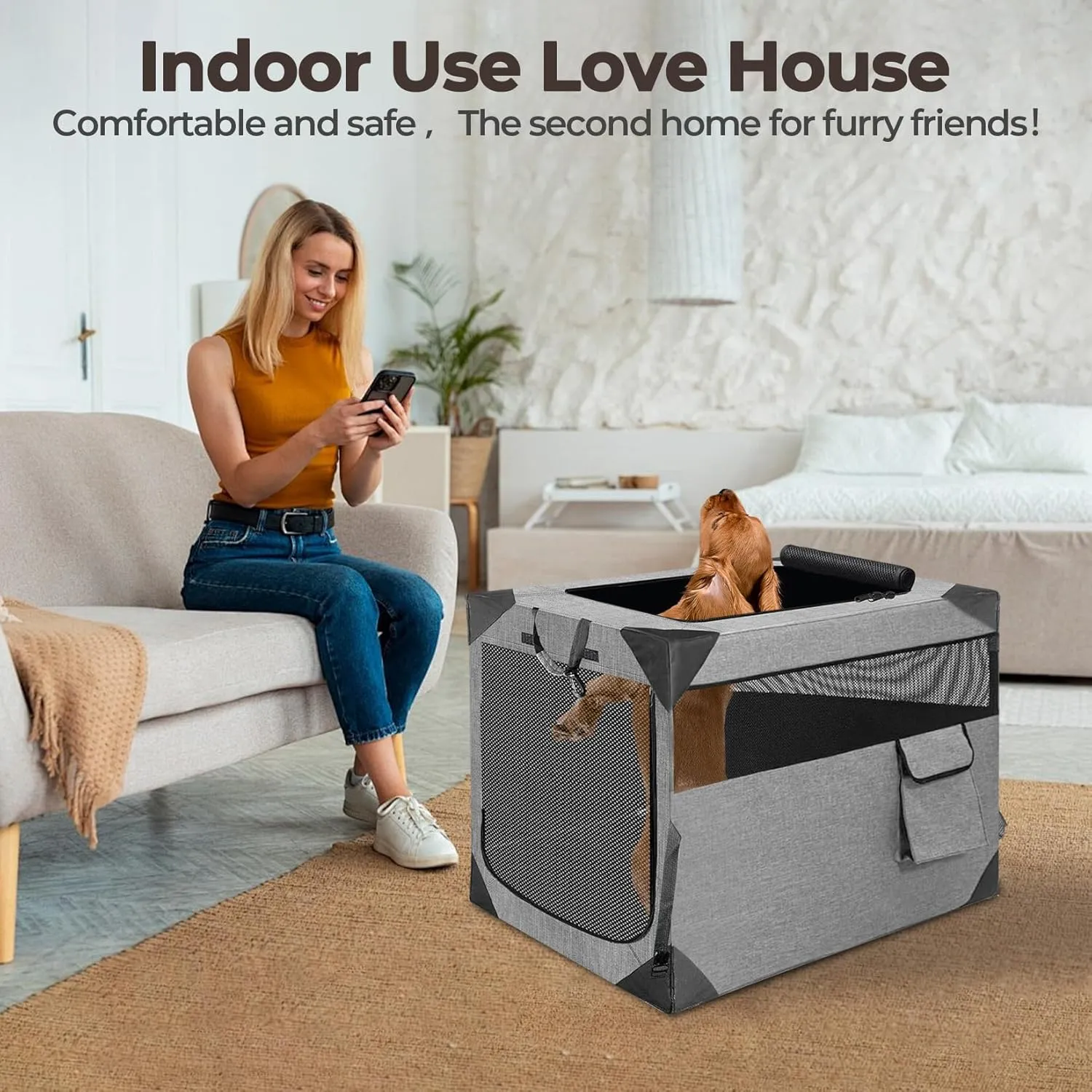 Dog Crates,Collapsible Soft Travel Crate for Medium Dogs (3 Year Warranty), Indoor & Outdoor Portable Pet Kennel with Chew Proof Mesh Window (French Gray,30" L x 21" W x 21" H) 
