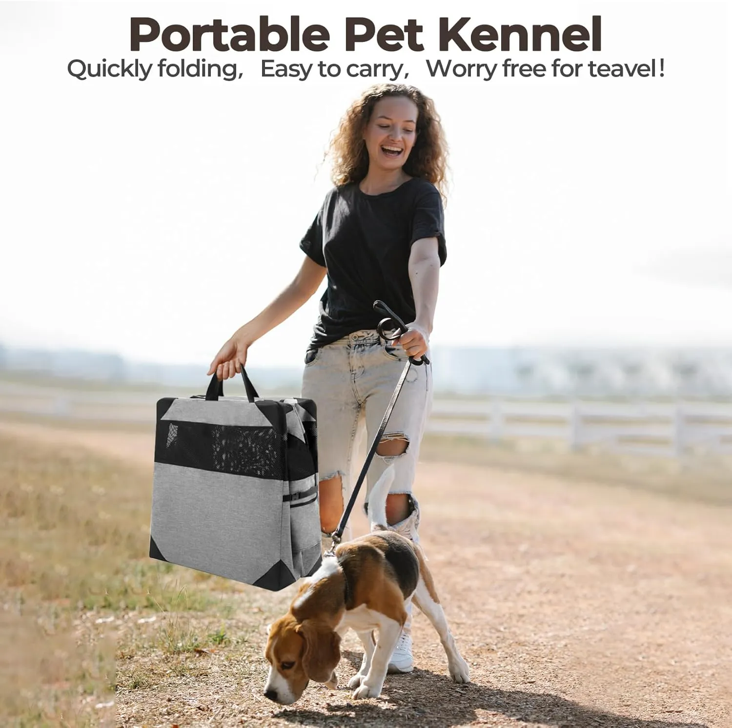Dog Crates,Collapsible Soft Travel Crate for Medium Dogs (3 Year Warranty), Indoor & Outdoor Portable Pet Kennel with Chew Proof Mesh Window (French Gray,30" L x 21" W x 21" H) 