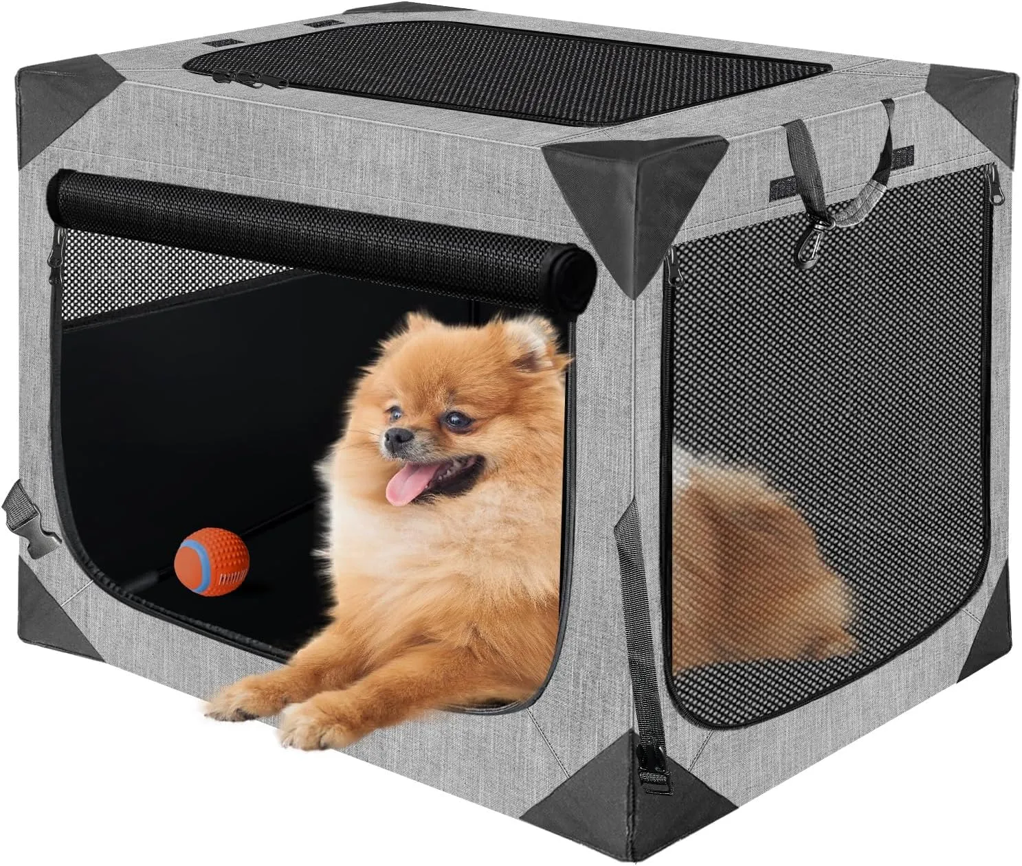 Dog Crates,Collapsible Soft Travel Crate for Medium Dogs (3 Year Warranty), Indoor & Outdoor Portable Pet Kennel with Chew Proof Mesh Window (French Gray,30" L x 21" W x 21" H) 