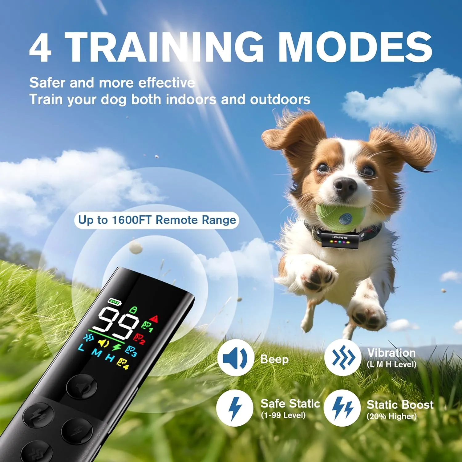 Dog Training Collar with Remote Control, 1600FT Electric Collars for Dogs 8-120 LBs, IP67 Waterproof Collar with Safe Static, Beep, Vibration, Rechargeable E-Collar for Small Medium Large Dogs, Black
