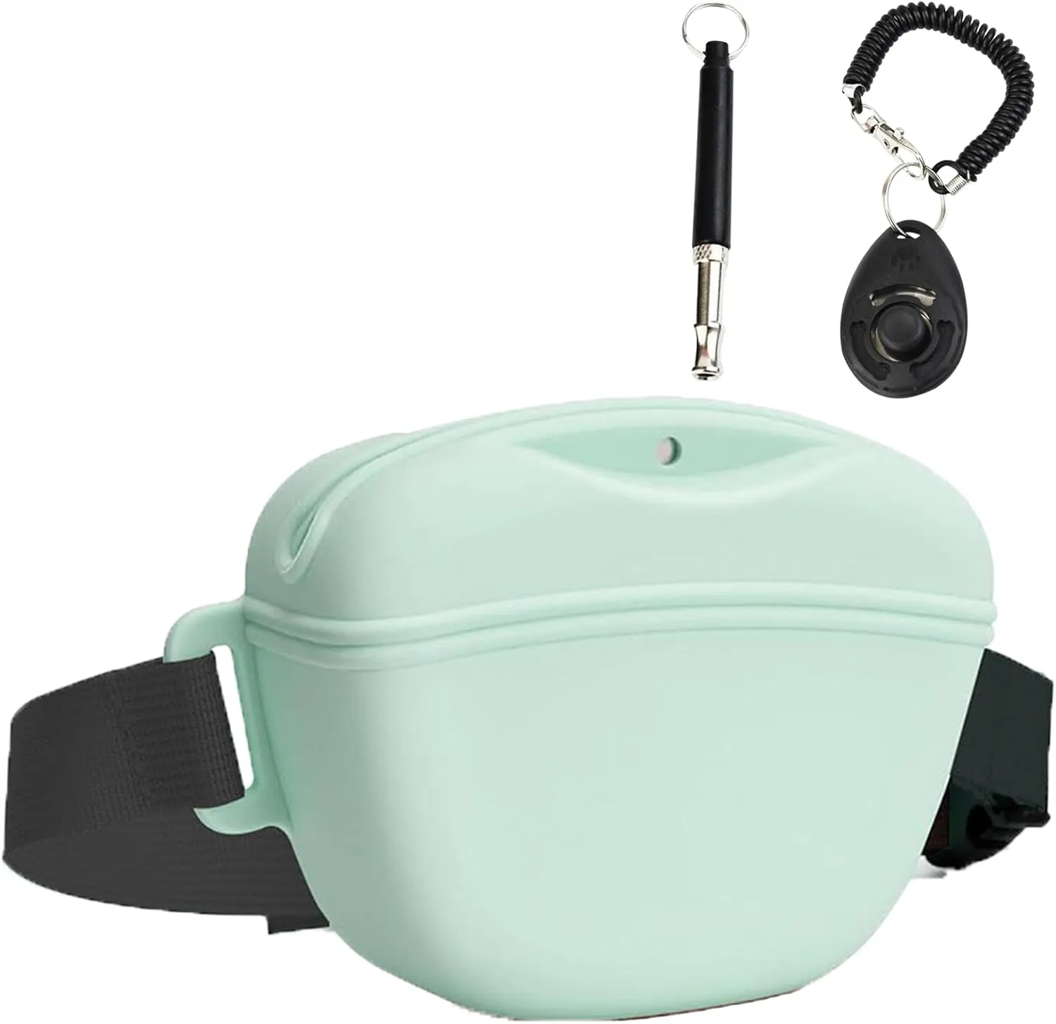 Dog Treat Pouch Kit, Silicone Treat Bag Fanny Pack with Waist Belt Magnetic Closure Pouches for Pet Training Walking, with Dog Clicker and Silent Whistle(Light Green)