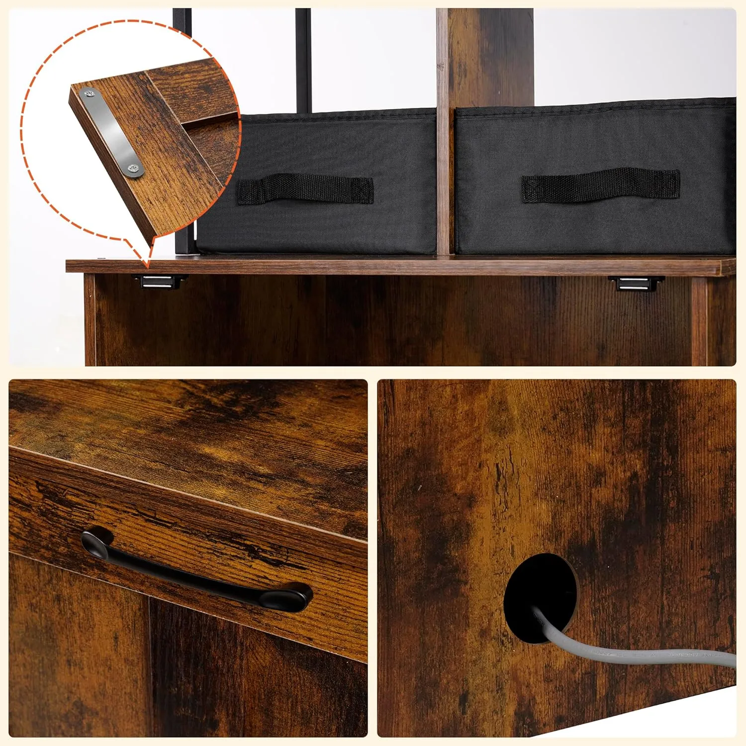DWANTON Litter Box Enclosure with 2 Storage Shelves and 2 Drawers, 2-in-1 Hidden Cat Litter Box Enclosure Furniture with Shelf, Reversible Entrance, Washable Drawers, 50-Inch, Rustic Brown