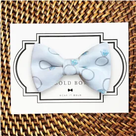 Engagement Ring on White Bow Tie for Dog Collar and Cat Collar