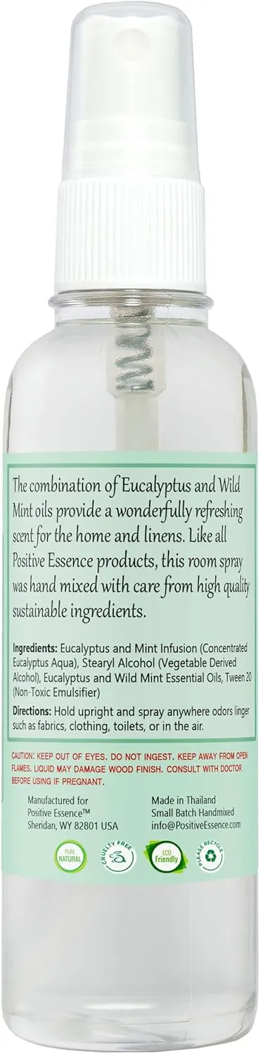 Eucalyptus & Wild Mint Room and Linen Spray, Natural Aromatic Mist Made with Pure Eucalyptus & Wild Mint Essential Oils, Refreshing Air Freshener Odor Eliminator Positive Essence