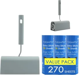Extreme Sticky Large Surface Lint Roller, 6.3'' Giant Pet Hair Remover Roller for Pet Dog Cat Hair, Clothes&Furniture Cleaning, 90 Sheets (1 Roller   2 Refills with Dust-Proof Cover)