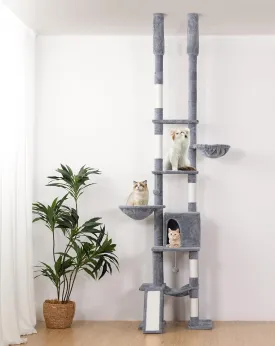 Floor to Ceiling Cat Tree Tower, Adjustable Height(85.6"-114") 7-Level Tall Cat Tower with Scratching Post, Condo & Hammock for Indoor Kittens