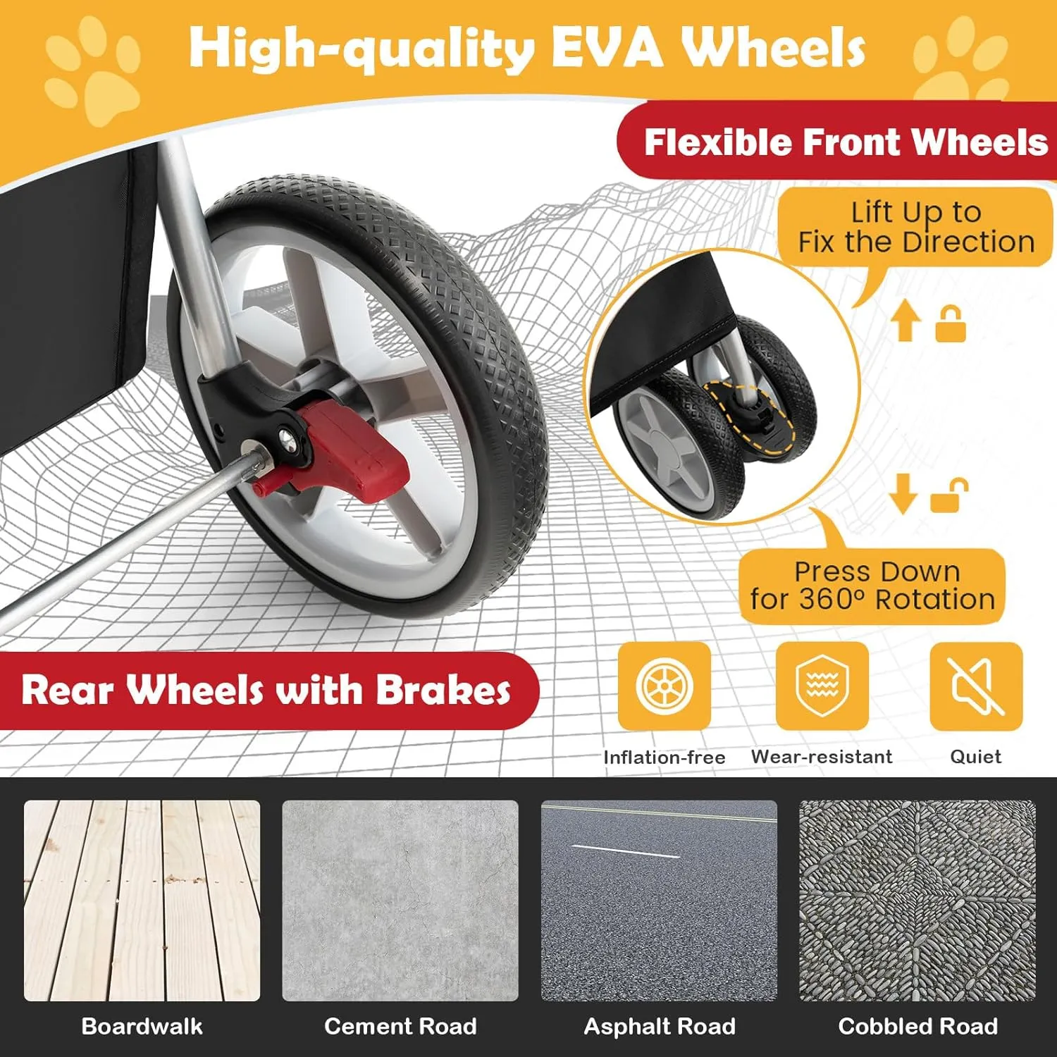 Giantex Folding Dog Stroller for Small Medium Dogs Cats Puppy, 4 Lockable Wheels Cat Stroller Pet Travel Carrier Strolling Cart, Safety Belt, Removable Liner and Storage Basket (Black)