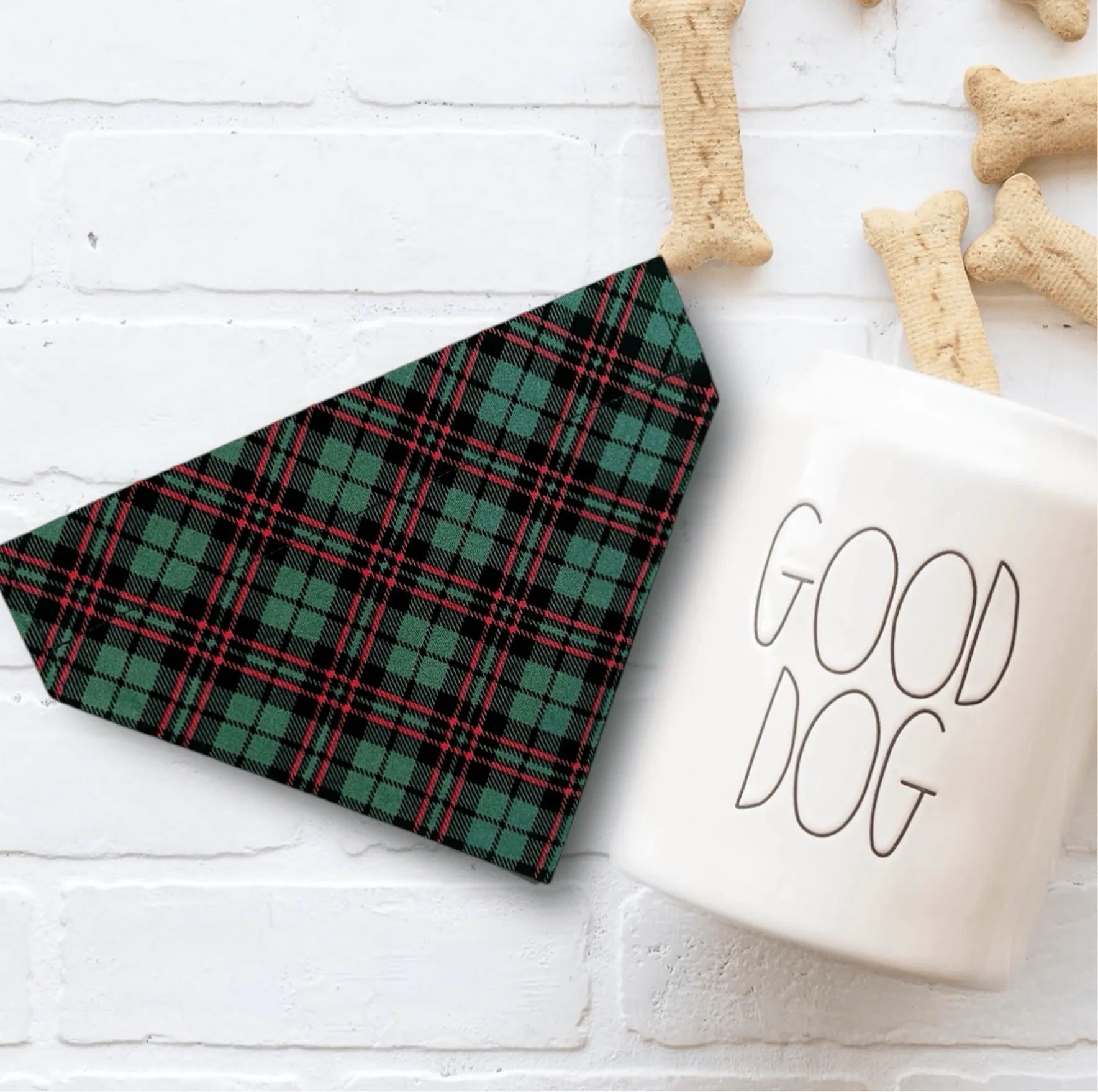 Green Christmas Plaid Dog Bandana