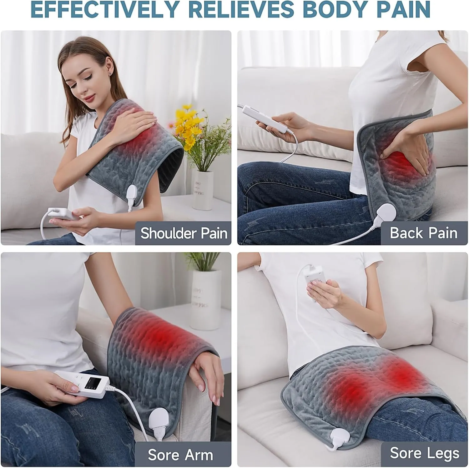 Heating Pad for Back Pain Relief, ZUODUN Electric Heating Pads for Cramps with Auto Shut Off & 6 Heat Levels, Moist Heat Therapy, Machine Washable, LED Controller, Gifts for Women, Men