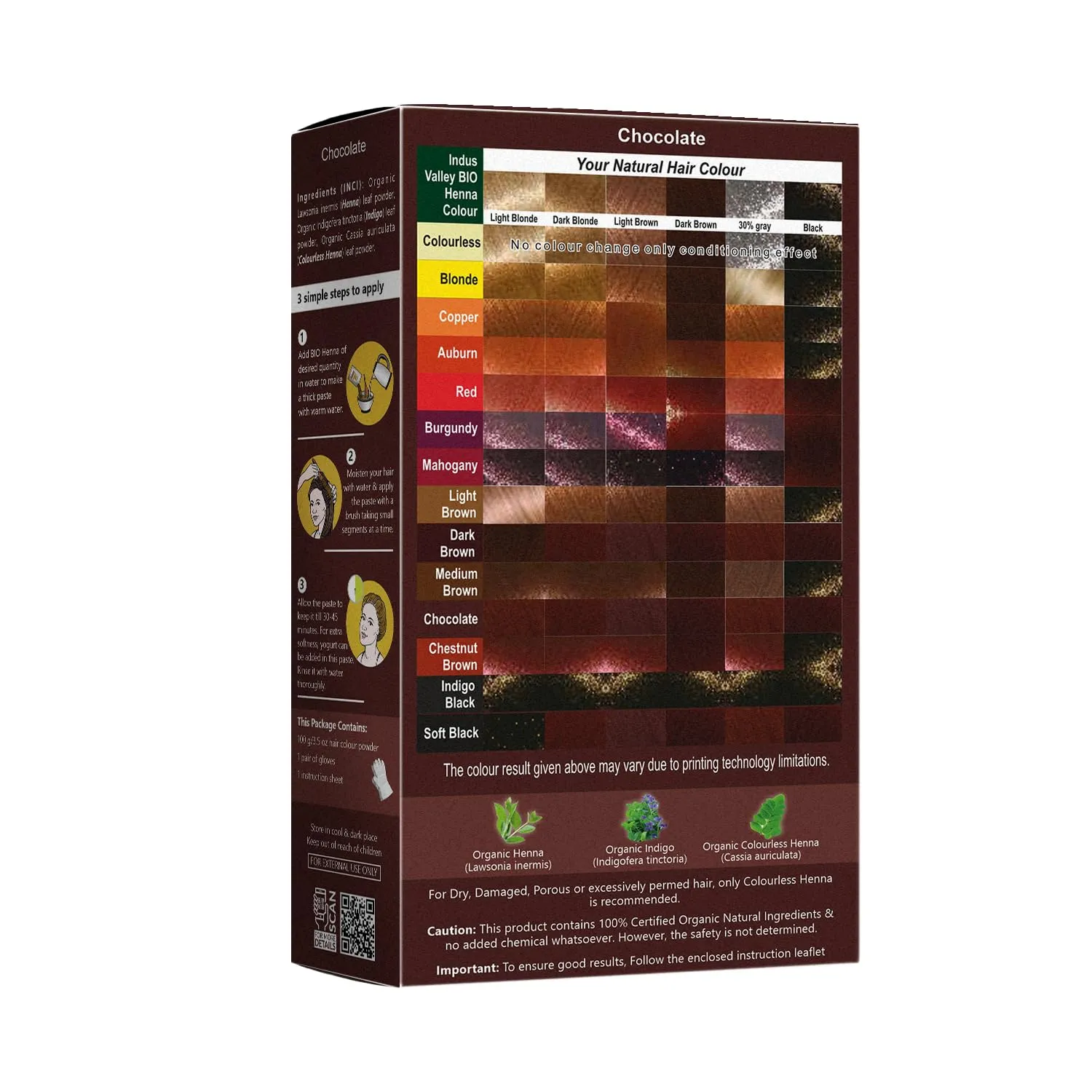 Indus Valley Bio Organic Natural Henna Hair Color Chocolate 100gm| 100% Gray Hair Coverage And Long Lasting Hair Dye | Natural Hair Dye, Vegan and Cruelty-Free