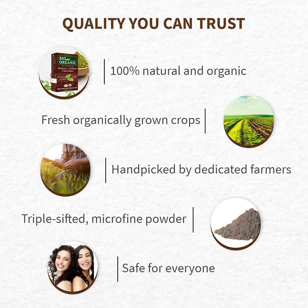 Indus Valley Bio Organic Natural Henna Hair Color Chocolate 100gm| 100% Gray Hair Coverage And Long Lasting Hair Dye | Natural Hair Dye, Vegan and Cruelty-Free