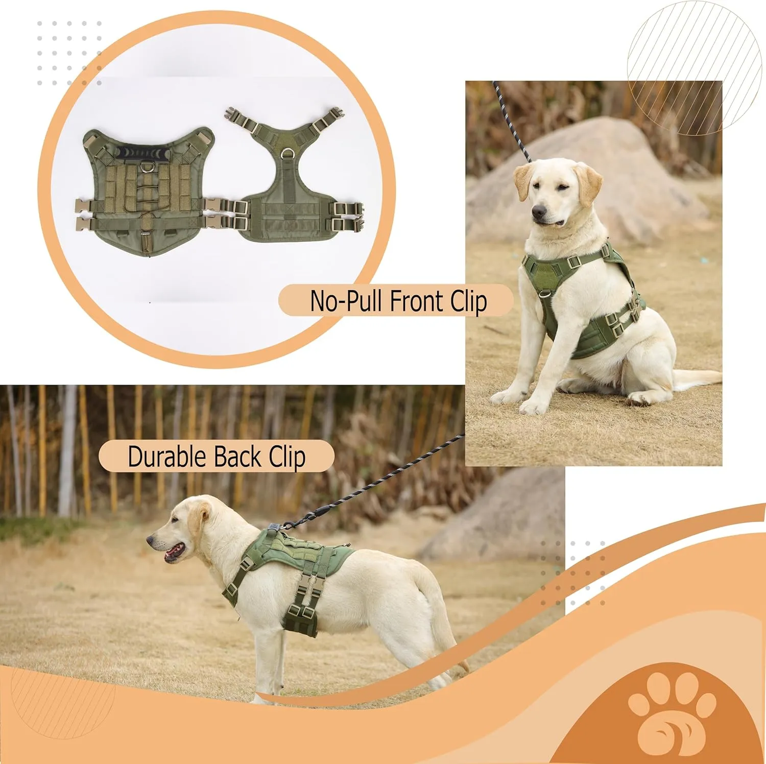 K9 Tactical Dog Harness - 5-Point Adjustable with Heavy-Duty Handle, No-Pull Vest for Large Dogs - Patch-Ready, Military Style - Ideal for Training, Hunting, and Walking (Black, Large)
