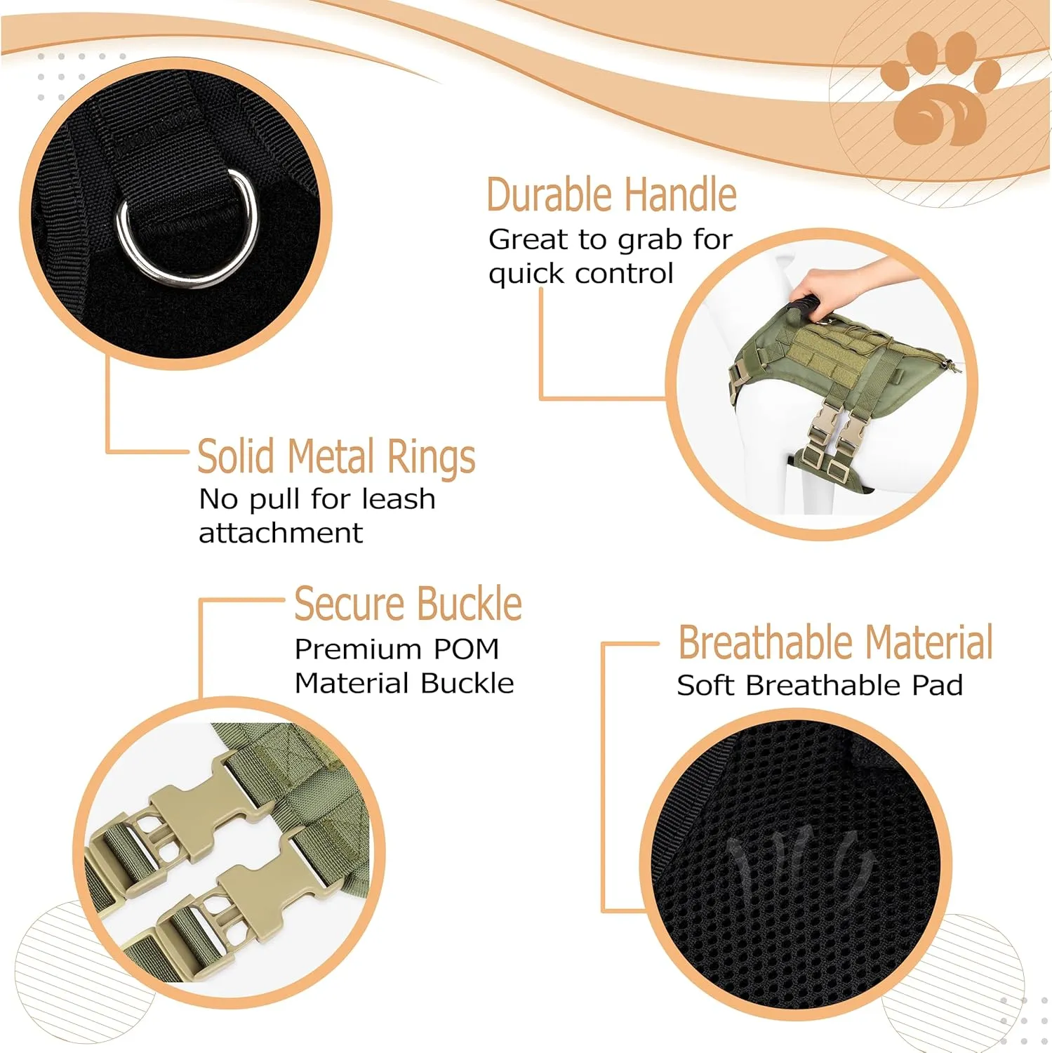 K9 Tactical Dog Harness - 5-Point Adjustable with Heavy-Duty Handle, No-Pull Vest for Large Dogs - Patch-Ready, Military Style - Ideal for Training, Hunting, and Walking (Black, Large)