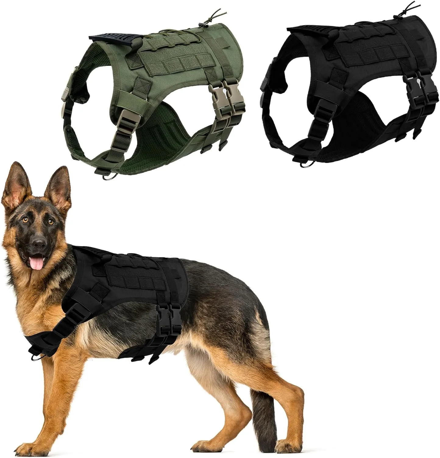 K9 Tactical Dog Harness - 5-Point Adjustable with Heavy-Duty Handle, No-Pull Vest for Large Dogs - Patch-Ready, Military Style - Ideal for Training, Hunting, and Walking (Black, Large)