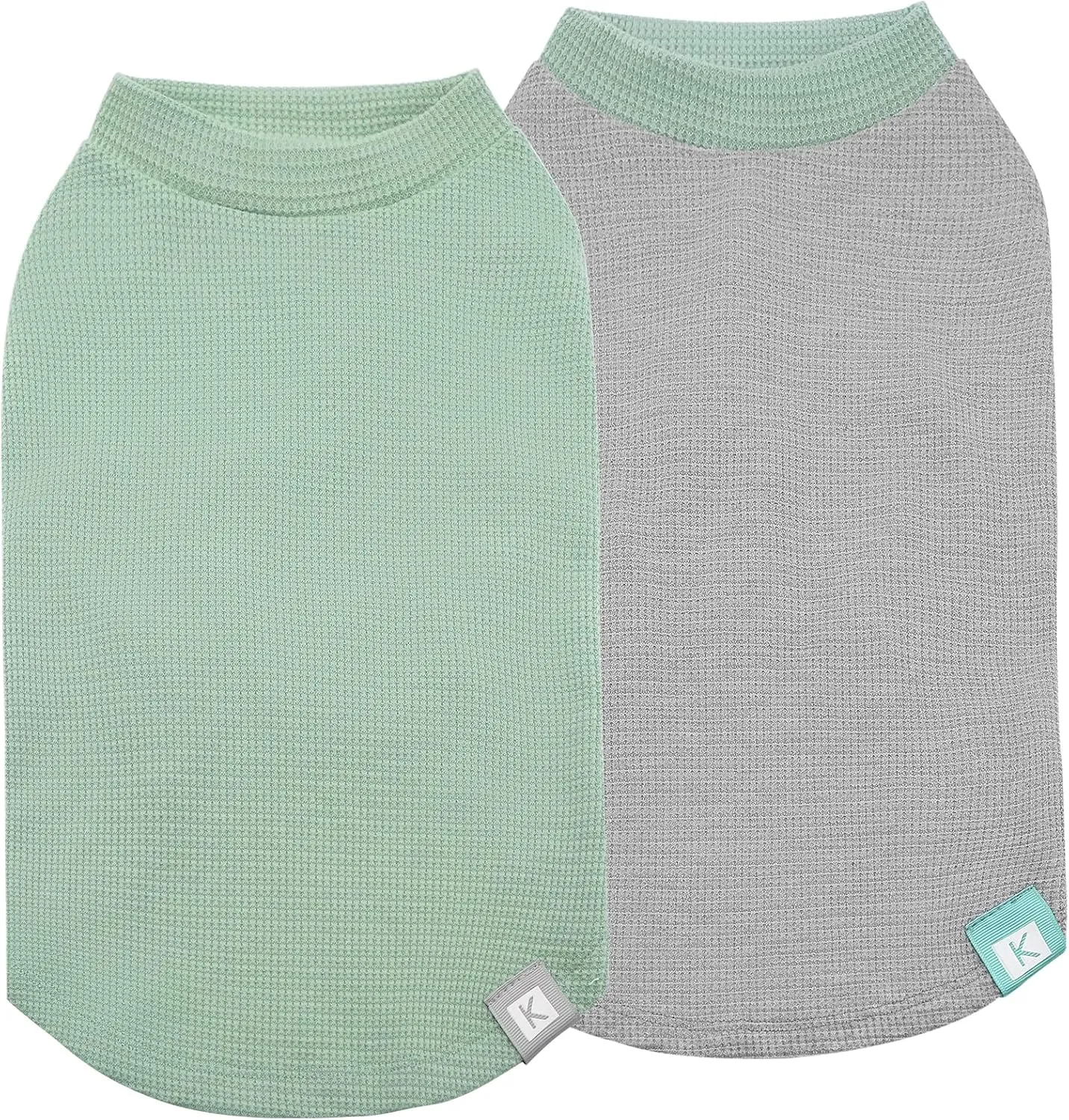 KYEESE 2Pack Dog Shirts Waffle for Small Dogs Stretchy Pet T-Shirts Lightweight Dog Tank Top Sleeveless Dogs Vest Breathable, X-Large, Green Grey