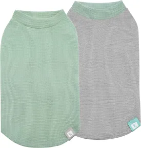 KYEESE 2Pack Dog Shirts Waffle for Small Dogs Stretchy Pet T-Shirts Lightweight Dog Tank Top Sleeveless Dogs Vest Breathable, X-Large, Green Grey