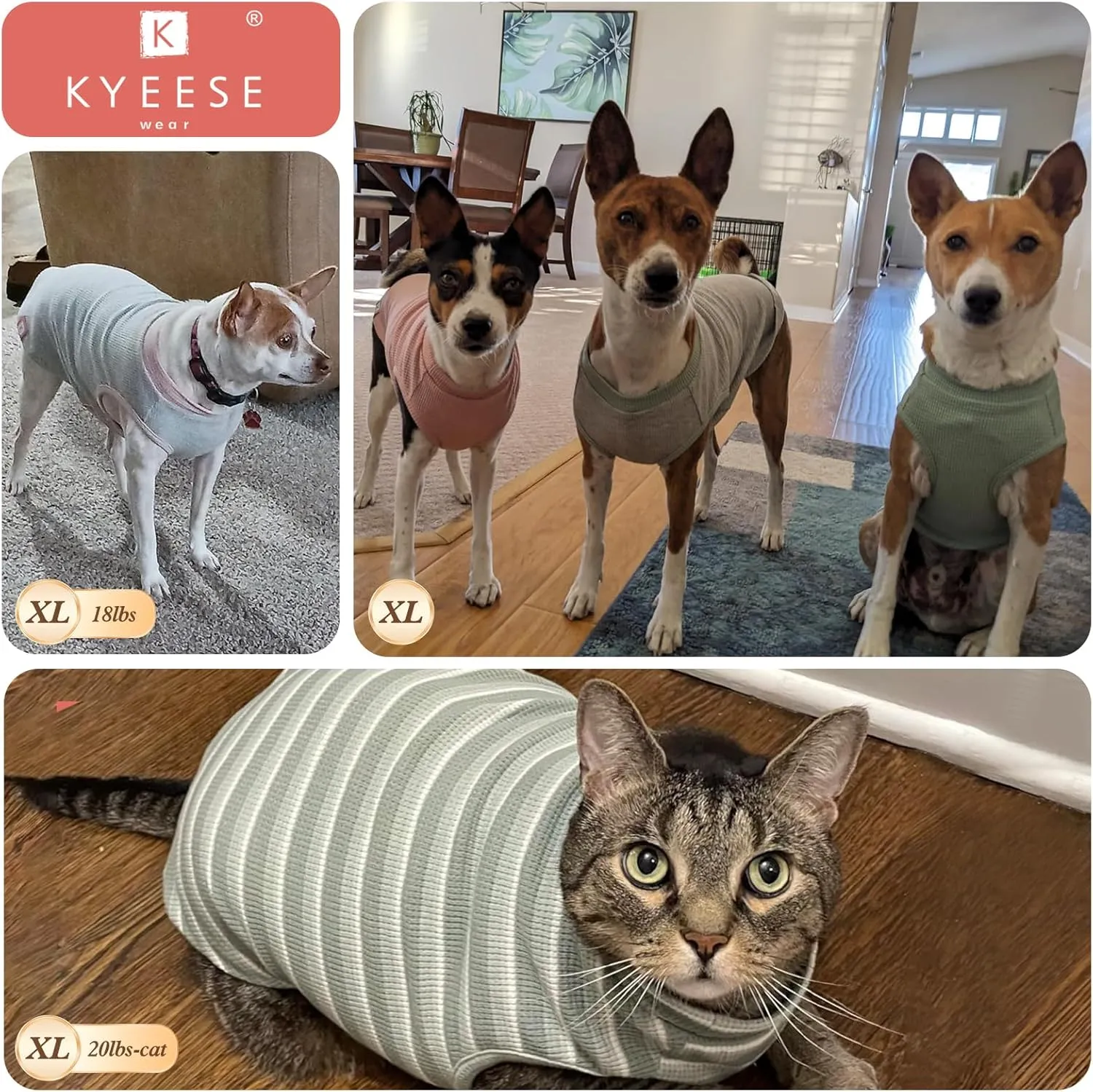 KYEESE 2Pack Dog Shirts Waffle for Small Dogs Stretchy Pet T-Shirts Lightweight Dog Tank Top Sleeveless Dogs Vest Breathable, X-Large, Green Grey