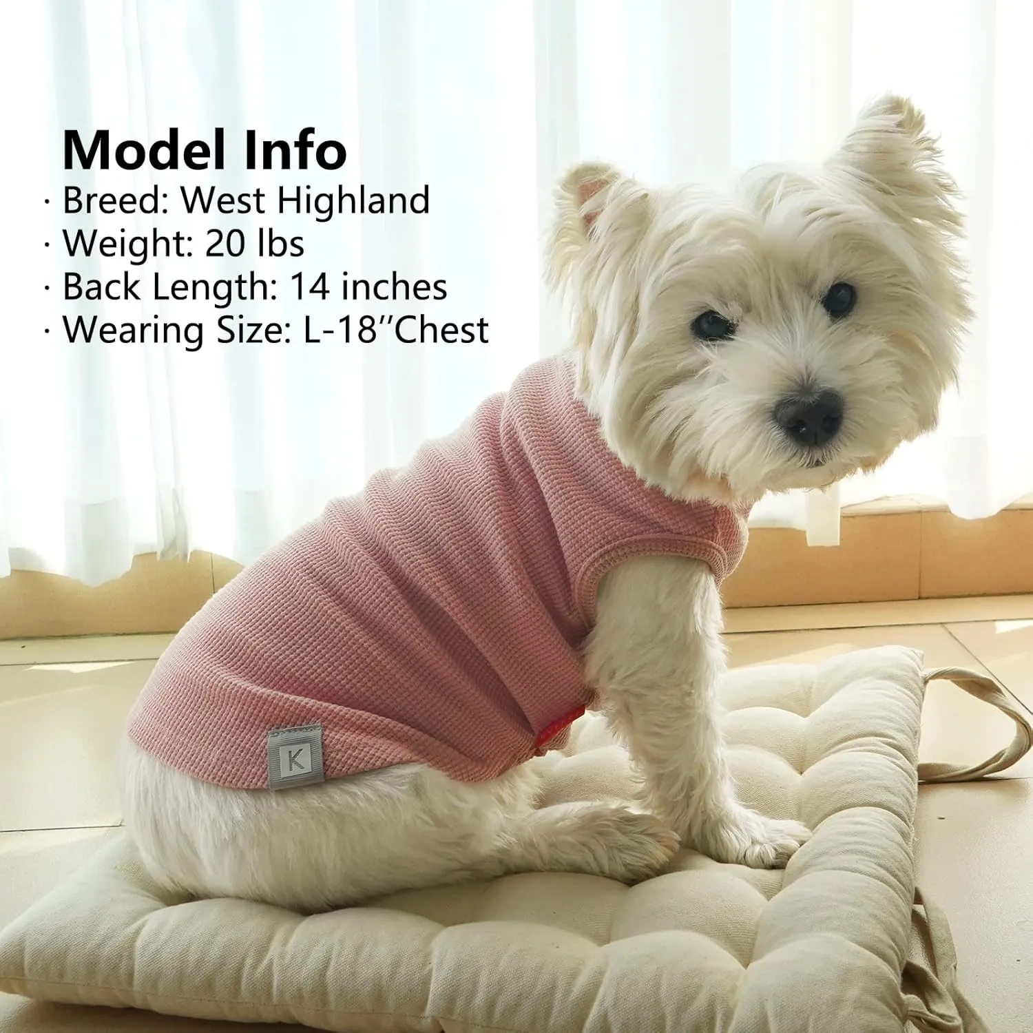 KYEESE 2Pack Dog Shirts Waffle for Small Dogs Stretchy T-Shirts Lightweight Tank Top Sleeveless Dog Vest Breathable, X-Large, Pink Grey