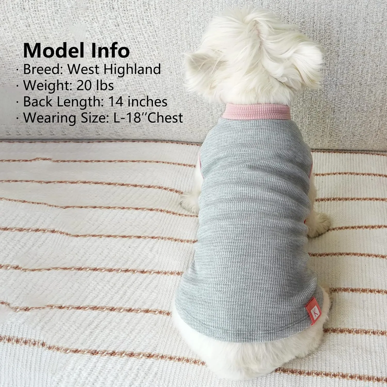 KYEESE 2Pack Dog Shirts Waffle for Small Dogs Stretchy T-Shirts Lightweight Tank Top Sleeveless Dog Vest Breathable, X-Large, Pink Grey